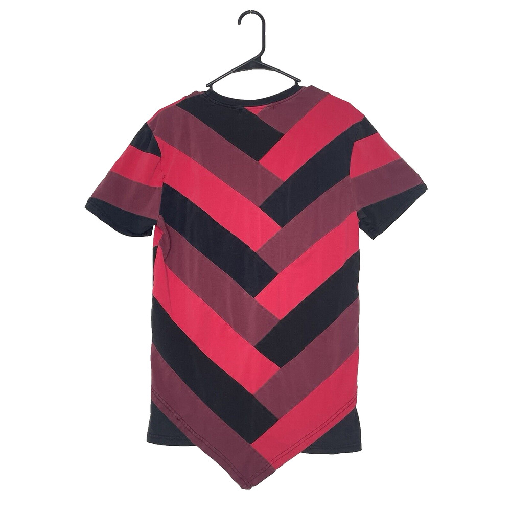 Hudson Outerwear S Red Black Striped Asymmetrical Hem Tee Punk Skater Streetwear - Picture 2 of 9